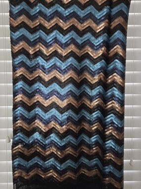 Chevron Sequin Fabric in Black, Teal & Copper 64" X 48"